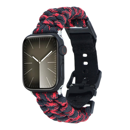 For Apple Watch Series 3 38mm Paracord Plain Braided Webbing Buckle Watch Band(Black Red) by bashfashion