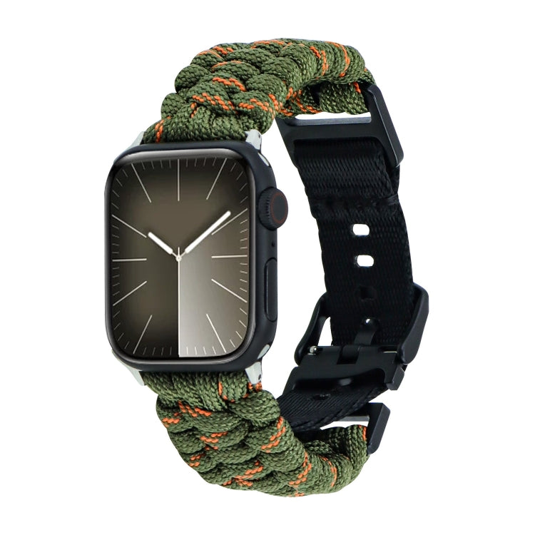 For Apple Watch Series 3 38mm Paracord Plain Braided Webbing Buckle Watch Band(Army Green Orange) by bashfashion