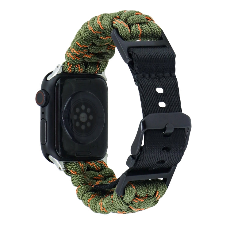 For Apple Watch Series 3 38mm Paracord Plain Braided Webbing Buckle Watch Band(Army Green Orange) by bashfashion