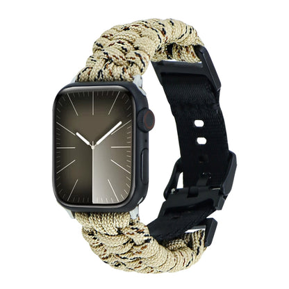 For Apple Watch Series 3 42mm Paracord Plain Braided Webbing Buckle Watch Band(Khaki Camouflage) by bashfashion
