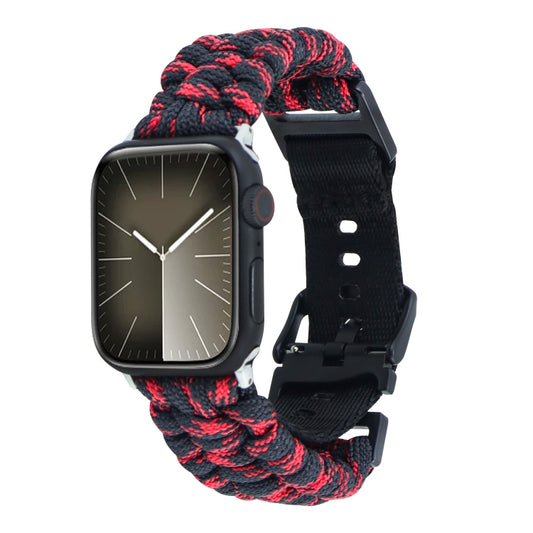 For Apple Watch Series 2 42mm Paracord Plain Braided Webbing Buckle Watch Band(Black Red) by bashfashion