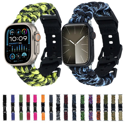 For Apple Watch Ultra 49mm Paracord Plain Braided Webbing Buckle Watch Band(Black Green) by bashfashion