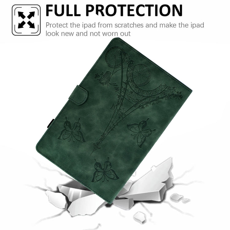 For Samsung Galaxy Tab A11+ / A9+ Embossed Tower Flip Leather Tablet Case with Sleep / Wake-up Function(Green) by bashfashion