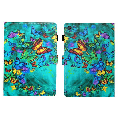For Samsung Galaxy Tab A11+ / A9+ Coloured Drawing Stitching Flip PU Tablet Case with Sleep / Wake-up Function(Green Butterfly) by bashfashion