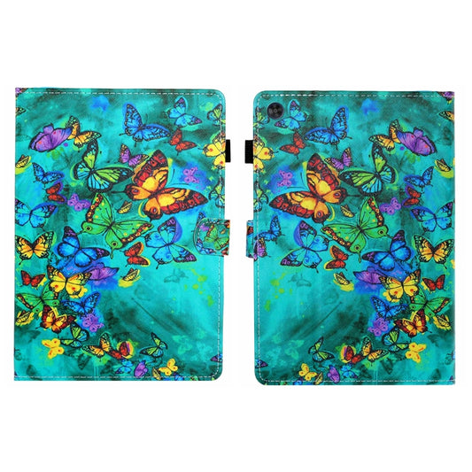 For Samsung Galaxy Tab A11+ / A9+ Coloured Drawing Stitching Flip PU Tablet Case with Sleep / Wake-up Function(Green Butterfly) by bashfashion