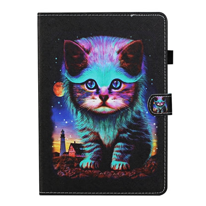 For Samsung Galaxy Tab A11 / A9 Coloured Drawing Stitching Smart Leather Tablet Case with Sleep / Wake-up Function(Night Cat) by bashfashion