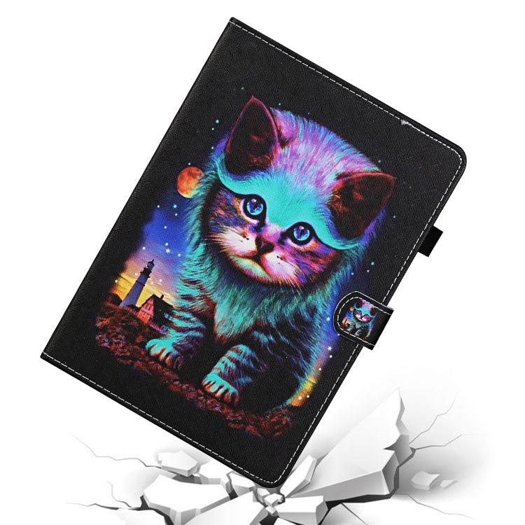For Samsung Galaxy Tab A11 / A9 Coloured Drawing Stitching Smart Leather Tablet Case with Sleep / Wake-up Function(Night Cat) by bashfashion