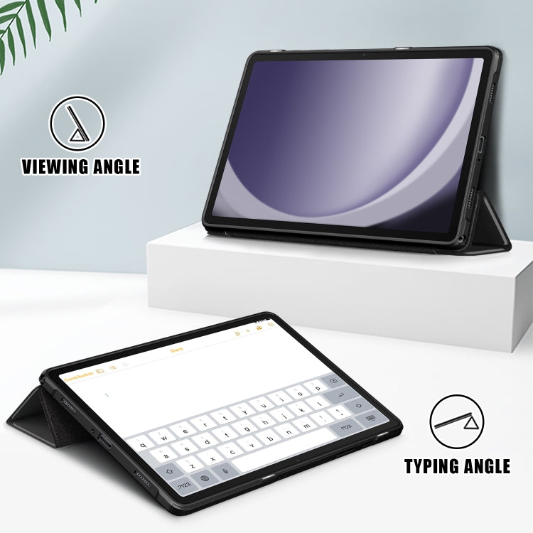 For Samsung Galaxy Tab A9+ / Tab A11+ Acrylic 3-folding Solid Color Smart Leather Tablet Case(Black) by bashfashion