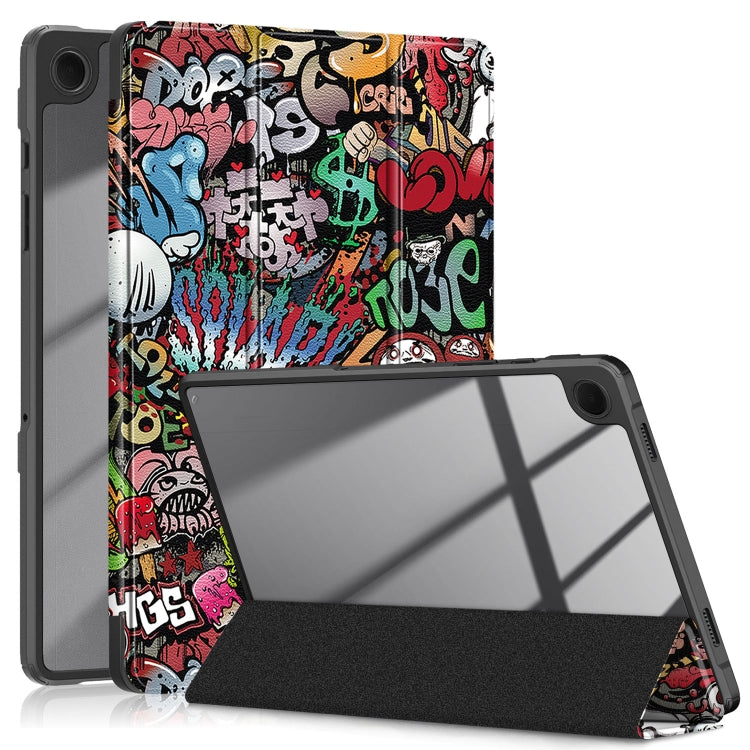 For Samsung Galaxy Tab A9+ / Tab A11+ Acrylic 3-folding Painted Smart Leather Tablet Case(Graffiti) by bashfashion