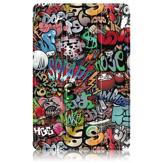 For Samsung Galaxy Tab A9+ / Tab A11+ Acrylic 3-folding Painted Smart Leather Tablet Case(Graffiti) by bashfashion