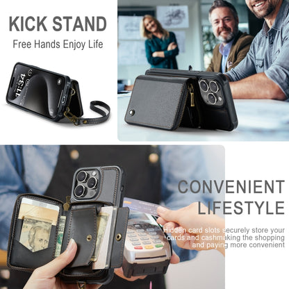 For iPhone 15 Pro Max JEEHOOD C22 Series Zipper Wallet Leather Phone Case with Dual Lanyard(Black) by JEEHOOD