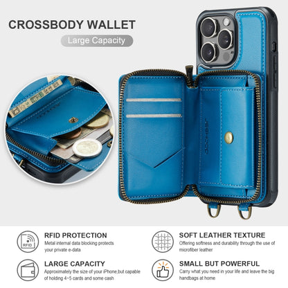 For iPhone 15 Pro Max JEEHOOD C22 Series Zipper Wallet Leather Phone Case with Dual Lanyard(Blue) by JEEHOOD