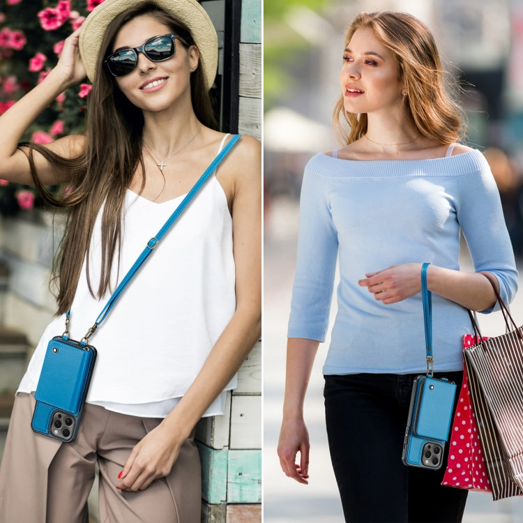 For iPhone 15 Pro Max JEEHOOD C22 Series Zipper Wallet Leather Phone Case with Dual Lanyard(Blue) by JEEHOOD