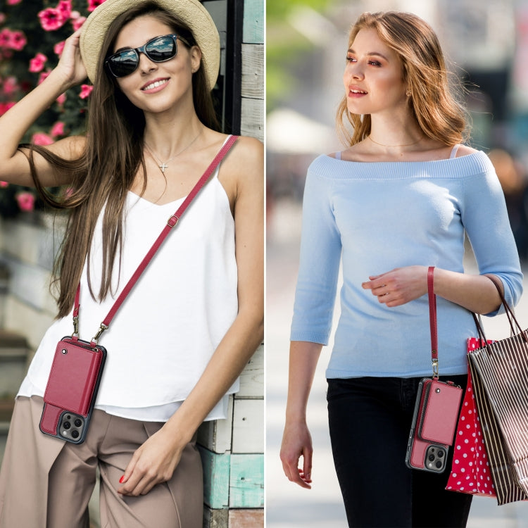 For iPhone 15 Pro Max JEEHOOD C22 Series Zipper Wallet Leather Phone Case with Dual Lanyard(Red) by JEEHOOD