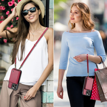 For iPhone 15 Pro Max JEEHOOD C22 Series Zipper Wallet Leather Phone Case with Dual Lanyard(Red) by JEEHOOD