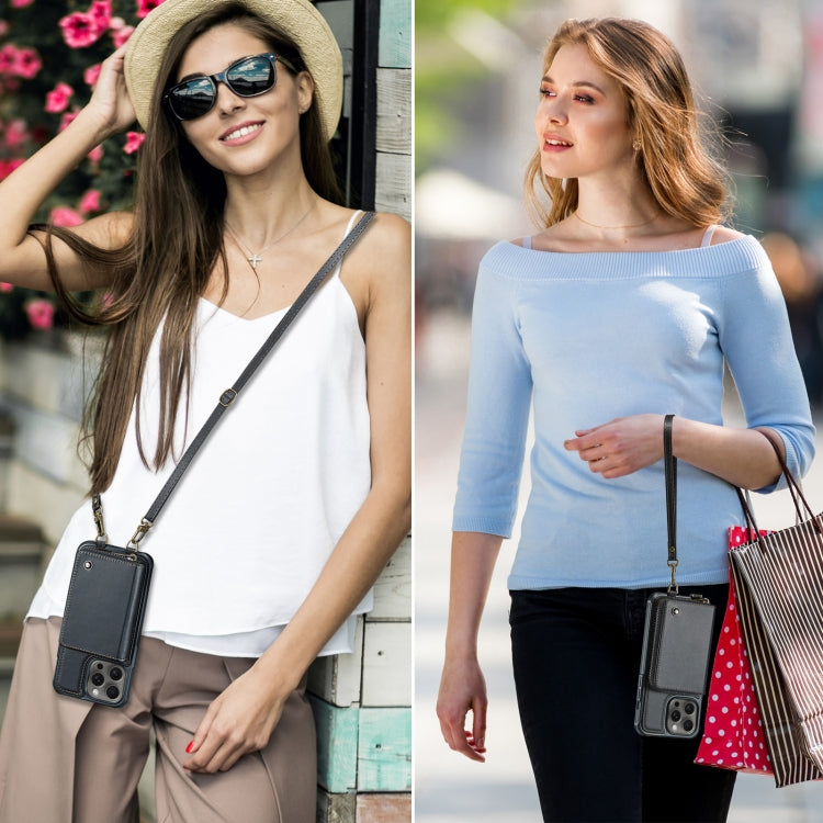 For iPhone 15 Pro JEEHOOD C22 Series Zipper Wallet Leather Phone Case with Dual Lanyard(Black) by JEEHOOD