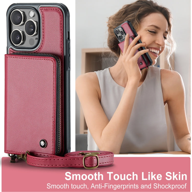 For iPhone 15 Pro JEEHOOD C22 Series Zipper Wallet Leather Phone Case with Dual Lanyard(Red) by JEEHOOD