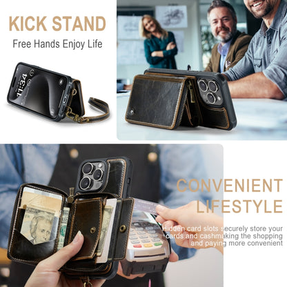 For iPhone 15 Pro JEEHOOD C22 Series Zipper Wallet Leather Phone Case with Dual Lanyard(Coffee) by JEEHOOD