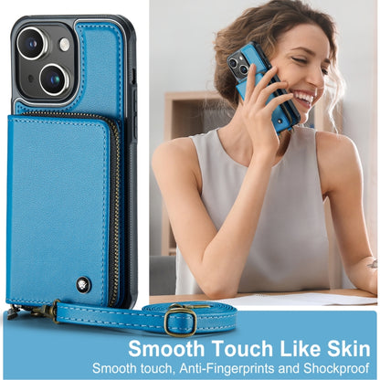 For iPhone 15 Plus JEEHOOD C22 Series Zipper Wallet Leather Phone Case with Dual Lanyard(Blue) by JEEHOOD