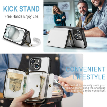 For iPhone 15 Plus JEEHOOD C22 Series Zipper Wallet Leather Phone Case with Dual Lanyard(White) by JEEHOOD