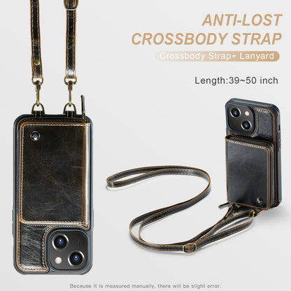 For iPhone 15 Plus JEEHOOD C22 Series Zipper Wallet Leather Phone Case with Dual Lanyard(Coffee) by JEEHOOD