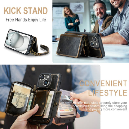 For iPhone 15 Plus JEEHOOD C22 Series Zipper Wallet Leather Phone Case with Dual Lanyard(Coffee) by JEEHOOD