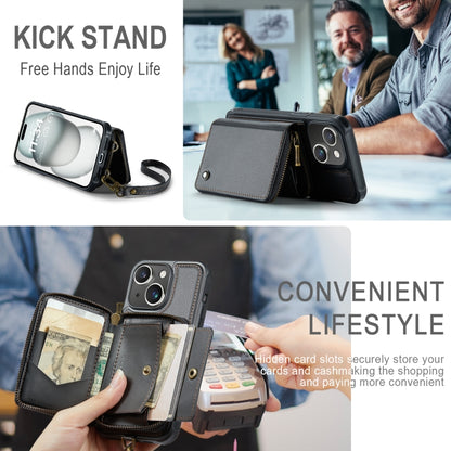 For iPhone 15 JEEHOOD C22 Series Zipper Wallet Leather Phone Case with Dual Lanyard(Black) by JEEHOOD