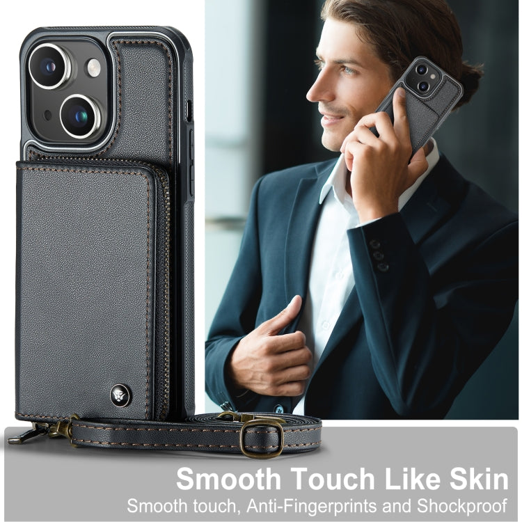 For iPhone 15 JEEHOOD C22 Series Zipper Wallet Leather Phone Case with Dual Lanyard(Black) by JEEHOOD