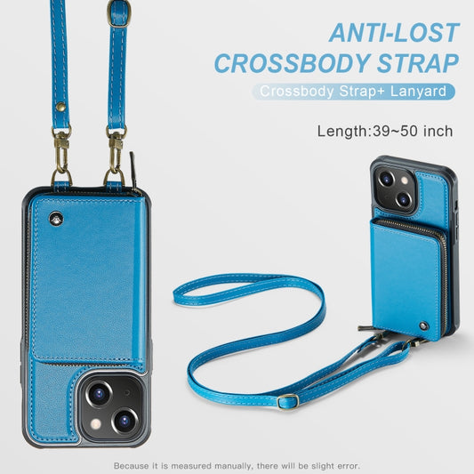 For iPhone 15 JEEHOOD C22 Series Zipper Wallet Leather Phone Case with Dual Lanyard(Blue) by JEEHOOD