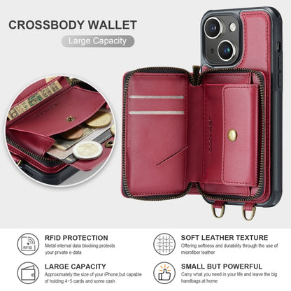 For iPhone 15 JEEHOOD C22 Series Zipper Wallet Leather Phone Case with Dual Lanyard(Red) by JEEHOOD