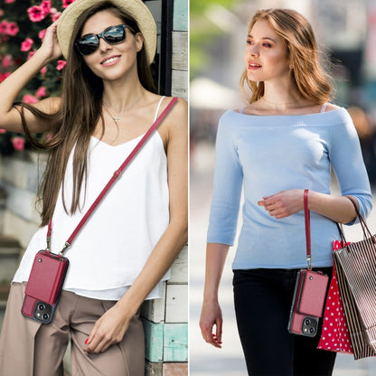 For iPhone 15 JEEHOOD C22 Series Zipper Wallet Leather Phone Case with Dual Lanyard(Red) by JEEHOOD