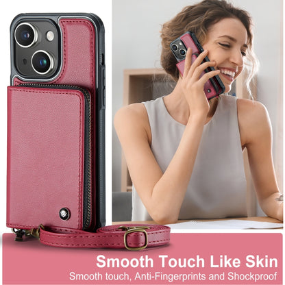 For iPhone 15 JEEHOOD C22 Series Zipper Wallet Leather Phone Case with Dual Lanyard(Red) by JEEHOOD
