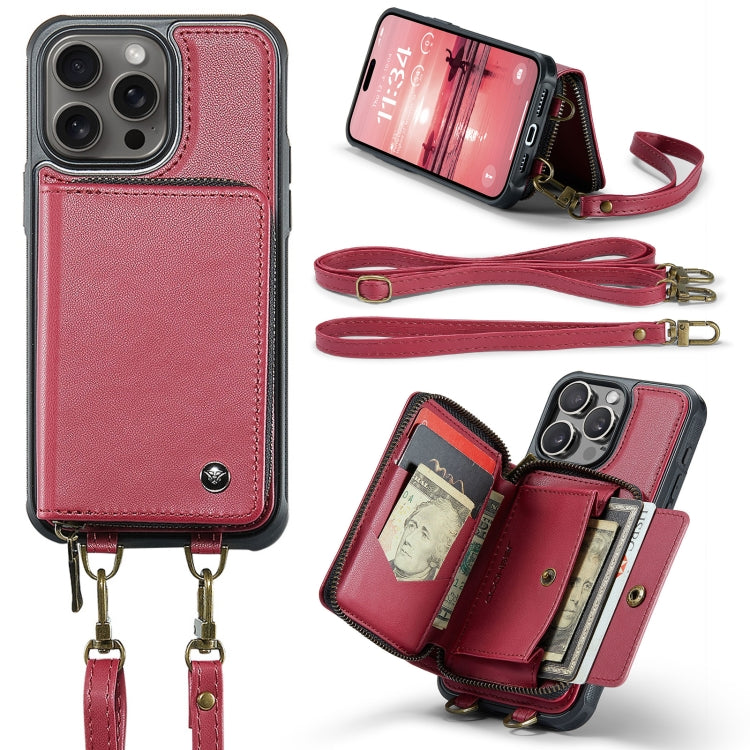 For iPhone 16 Pro Max JEEHOOD C22 Series Zipper Wallet Leather Phone Case with Dual Lanyard(Red) by JEEHOOD