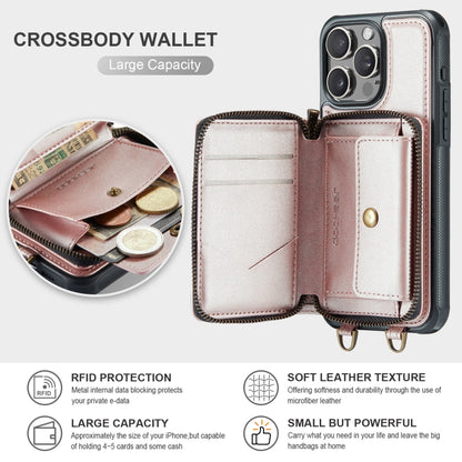 For iPhone 16 Pro Max JEEHOOD C22 Series Zipper Wallet Leather Phone Case with Dual Lanyard(Rose Gold) by JEEHOOD