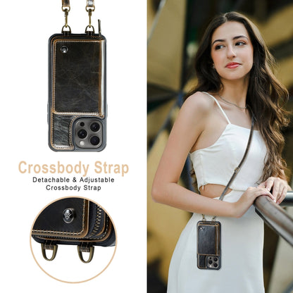 For iPhone 16 Pro Max JEEHOOD C22 Series Zipper Wallet Leather Phone Case with Dual Lanyard(Coffee) by JEEHOOD