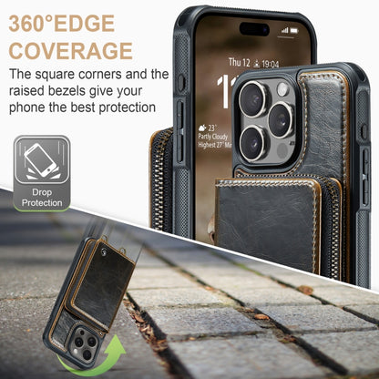 For iPhone 16 Pro Max JEEHOOD C22 Series Zipper Wallet Leather Phone Case with Dual Lanyard(Coffee) by JEEHOOD