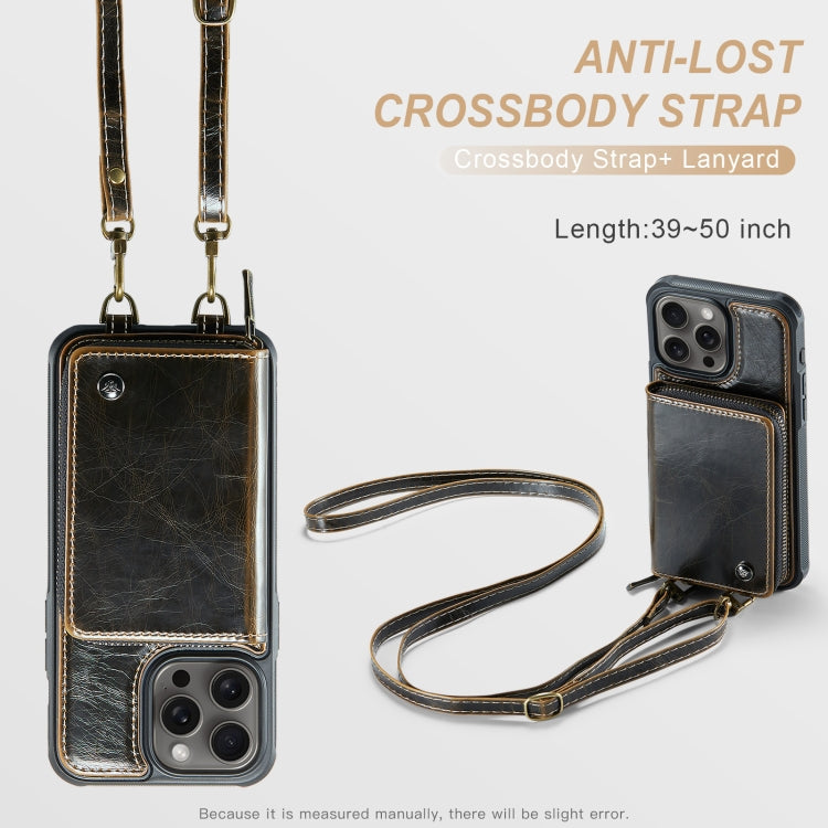 For iPhone 16 Pro Max JEEHOOD C22 Series Zipper Wallet Leather Phone Case with Dual Lanyard(Coffee) by JEEHOOD