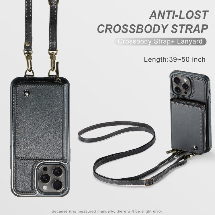 For iPhone 16 Pro JEEHOOD C22 Series Zipper Wallet Leather Phone Case with Dual Lanyard(Black) by JEEHOOD