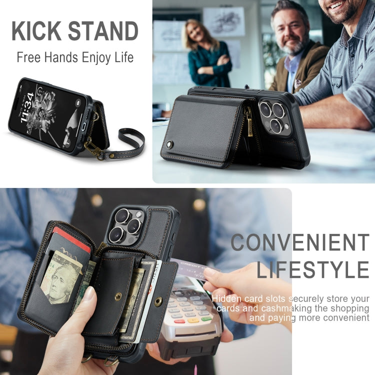 For iPhone 16 Pro JEEHOOD C22 Series Zipper Wallet Leather Phone Case with Dual Lanyard(Black) by JEEHOOD