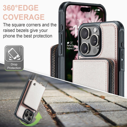 For iPhone 16 Pro JEEHOOD C22 Series Zipper Wallet Leather Phone Case with Dual Lanyard(Rose Gold) by JEEHOOD