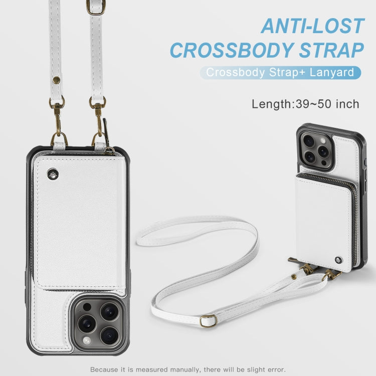 For iPhone 16 Pro JEEHOOD C22 Series Zipper Wallet Leather Phone Case with Dual Lanyard(White) by JEEHOOD