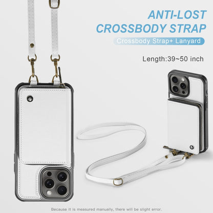 For iPhone 16 Pro JEEHOOD C22 Series Zipper Wallet Leather Phone Case with Dual Lanyard(White) by JEEHOOD
