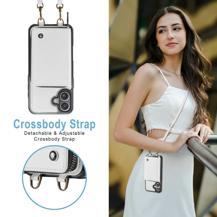 For iPhone 16 Plus JEEHOOD C22 Series Zipper Wallet Leather Phone Case with Dual Lanyard(White) by JEEHOOD