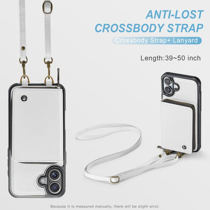 For iPhone 16 Plus JEEHOOD C22 Series Zipper Wallet Leather Phone Case with Dual Lanyard(White) by JEEHOOD