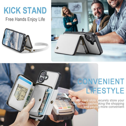 For iPhone 16 Plus JEEHOOD C22 Series Zipper Wallet Leather Phone Case with Dual Lanyard(White) by JEEHOOD