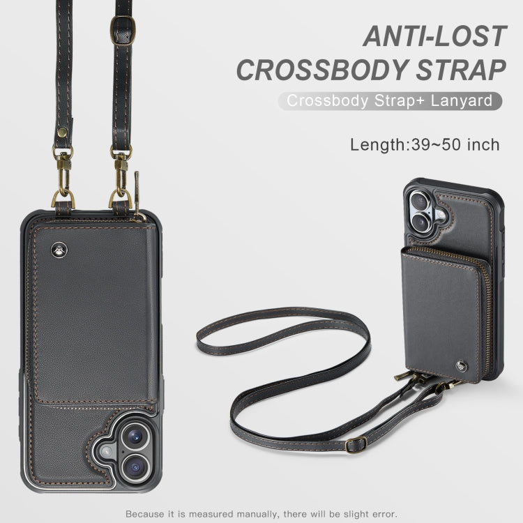 For iPhone 16 JEEHOOD C22 Series Zipper Wallet Leather Phone Case with Dual Lanyard(Black) by JEEHOOD