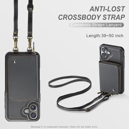 For iPhone 16 JEEHOOD C22 Series Zipper Wallet Leather Phone Case with Dual Lanyard(Black) by JEEHOOD