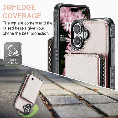 For iPhone 16 JEEHOOD C22 Series Zipper Wallet Leather Phone Case with Dual Lanyard(Rose Gold) by JEEHOOD