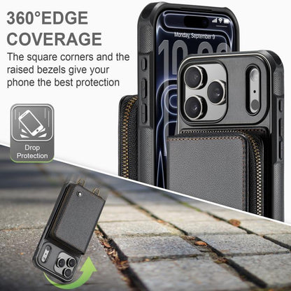 For iPhone 17 Pro Max JEEHOOD C22 Series Zipper Wallet Leather Phone Case with Dual Lanyard(Black) by JEEHOOD
