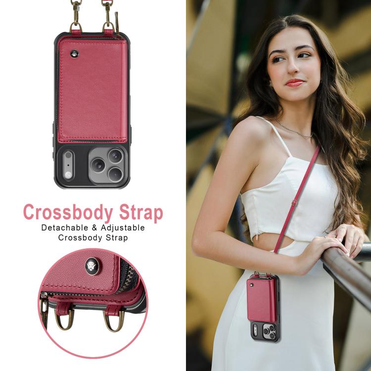 For iPhone 17 Pro Max JEEHOOD C22 Series Zipper Wallet Leather Phone Case with Dual Lanyard(Red) by JEEHOOD